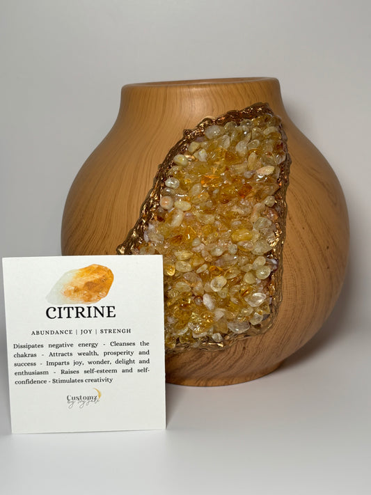 Ceramic Wood Grain Citrine Crystal Geode Vase