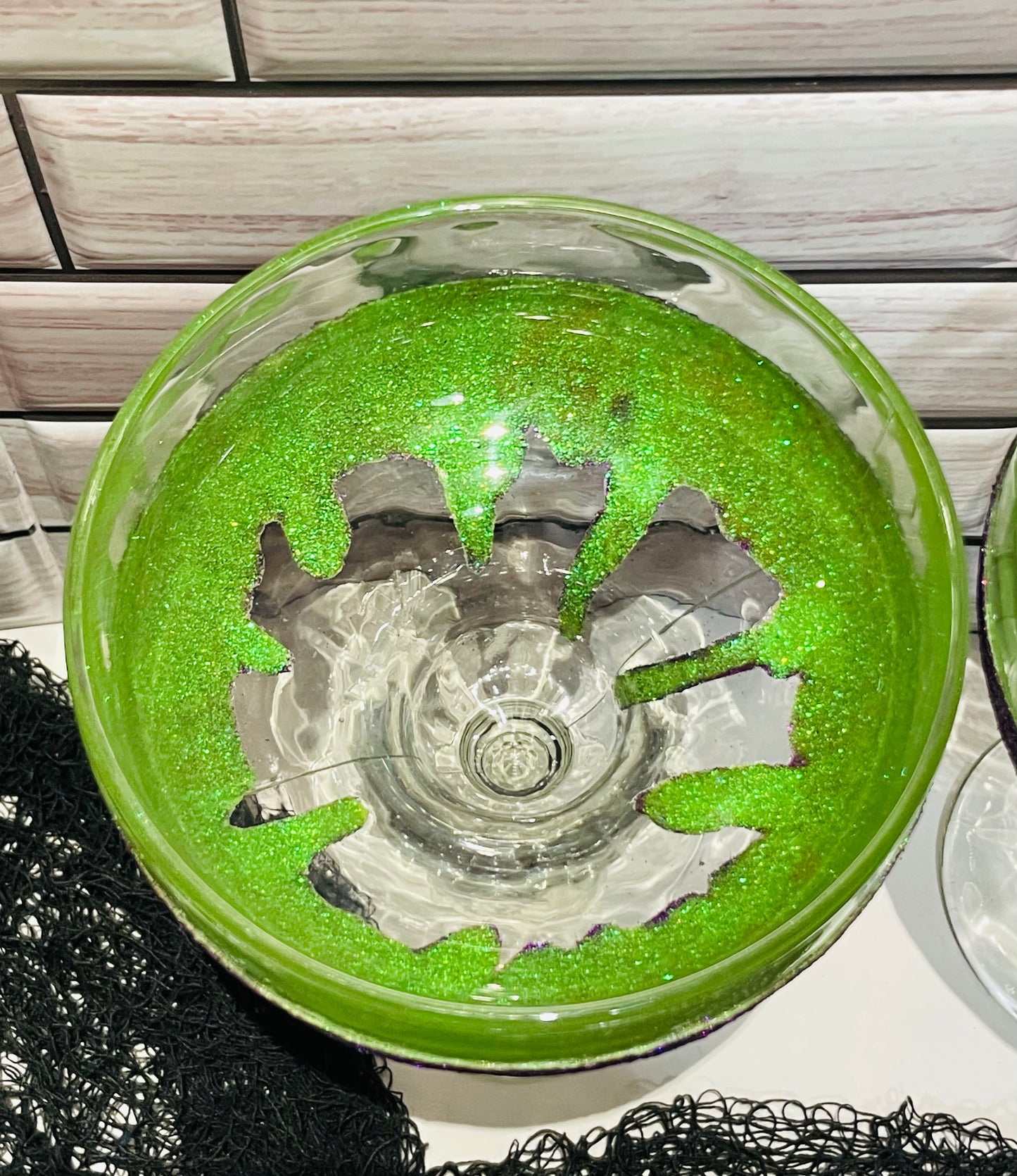 Purple and Green Glittered Margarita Glass Set