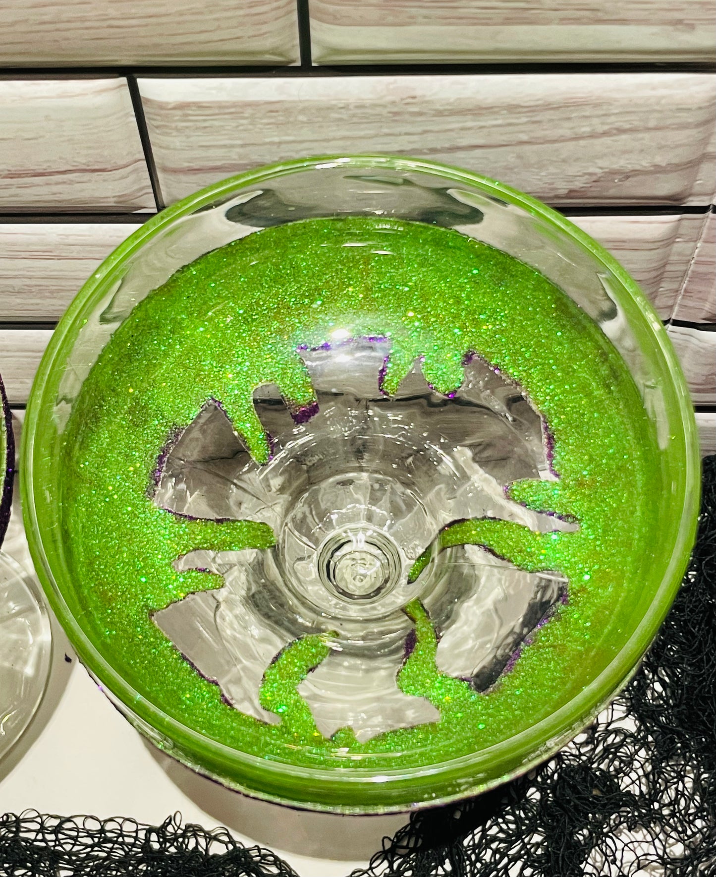 Purple and Green Glittered Margarita Glass Set