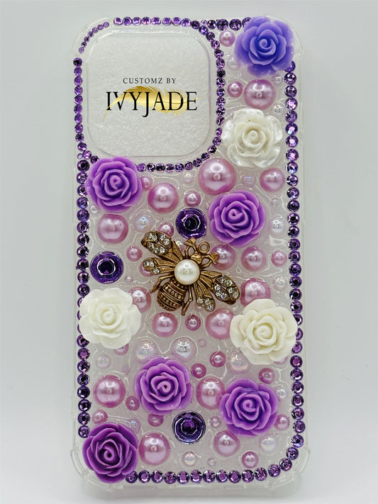 Purple and White Rose IPhone 15 Pro case