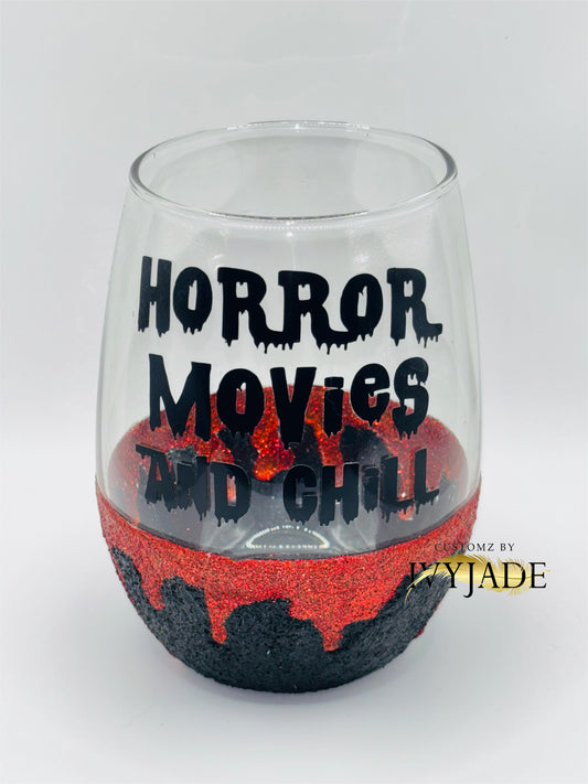 Red and Black Glittered Halloween Stemless Wine Glass