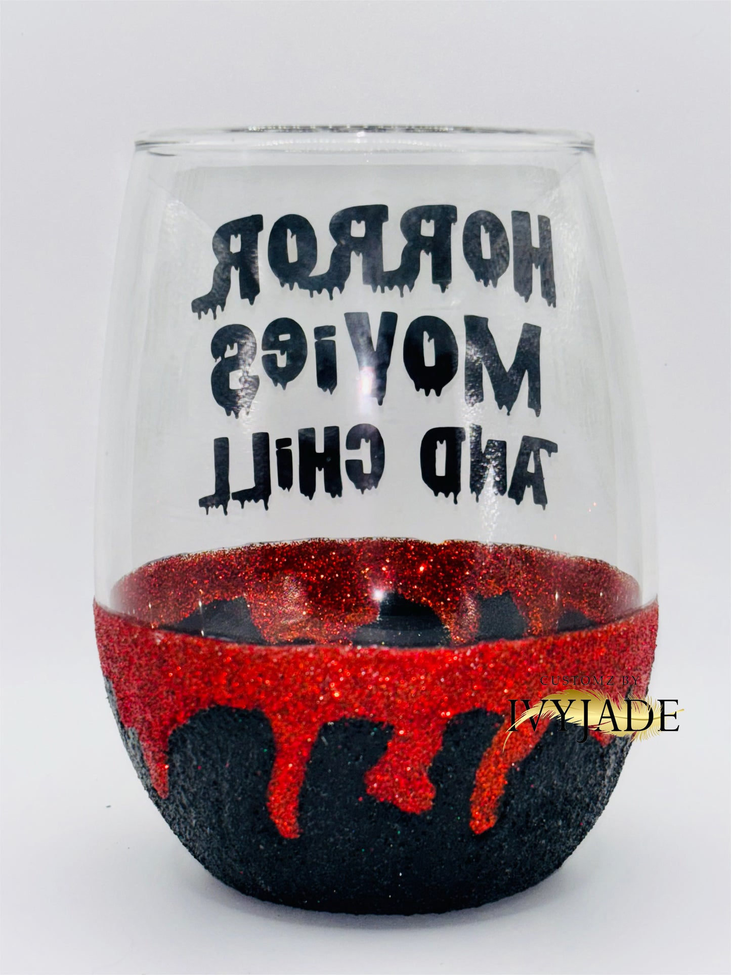 Red and Black Glittered Halloween Stemless Wine Glass