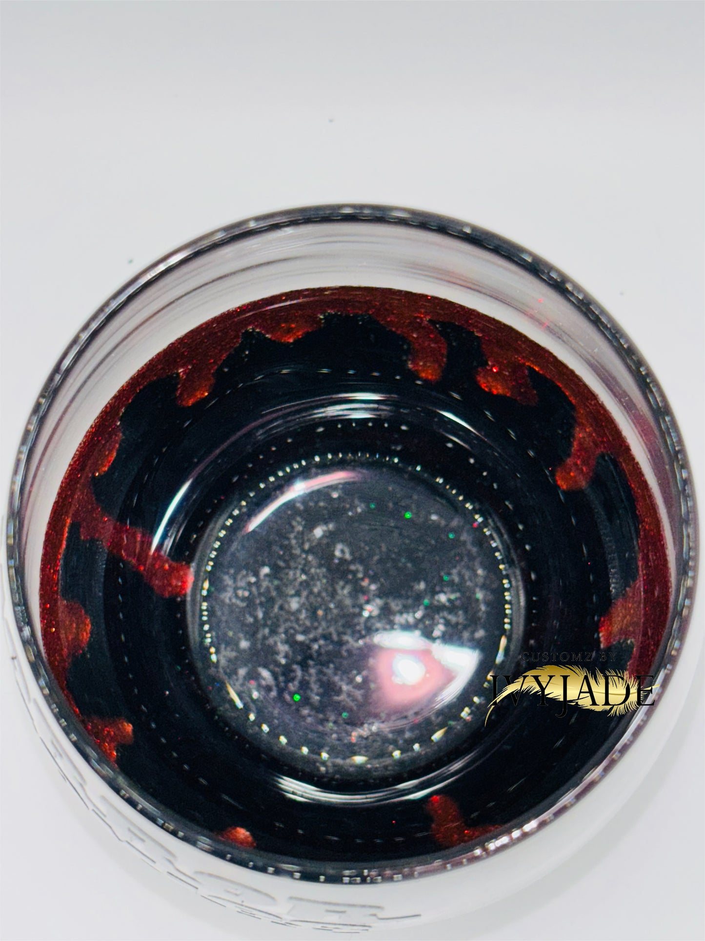 Red and Black Glittered Halloween Stemless Wine Glass