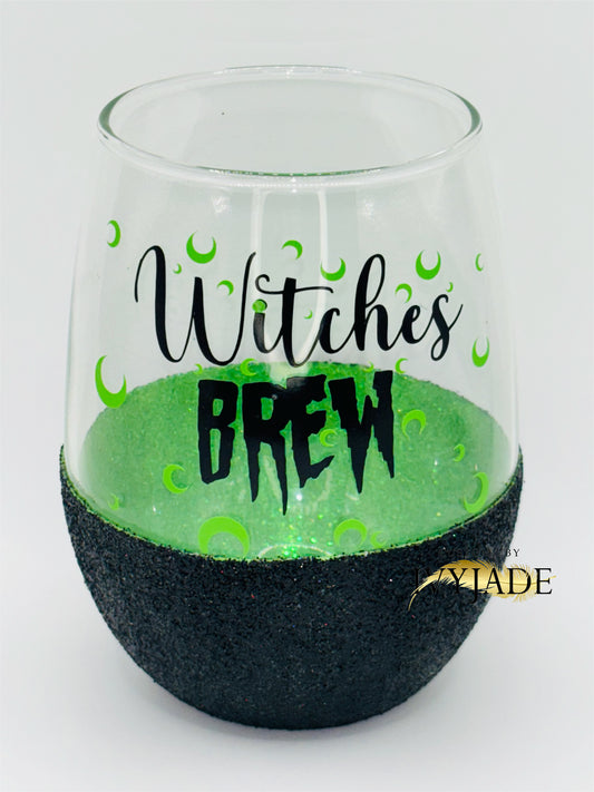 Two Toned Glittered Halloween Stemless Wine Glass